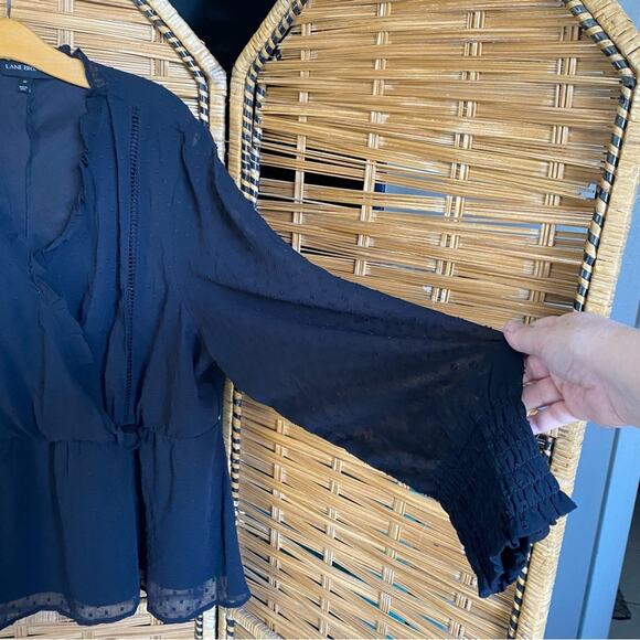 Lane Bryant Black Wrap Long Sleeve Blouse top plus size 22 sheer polka dot - Picture 5 of 8